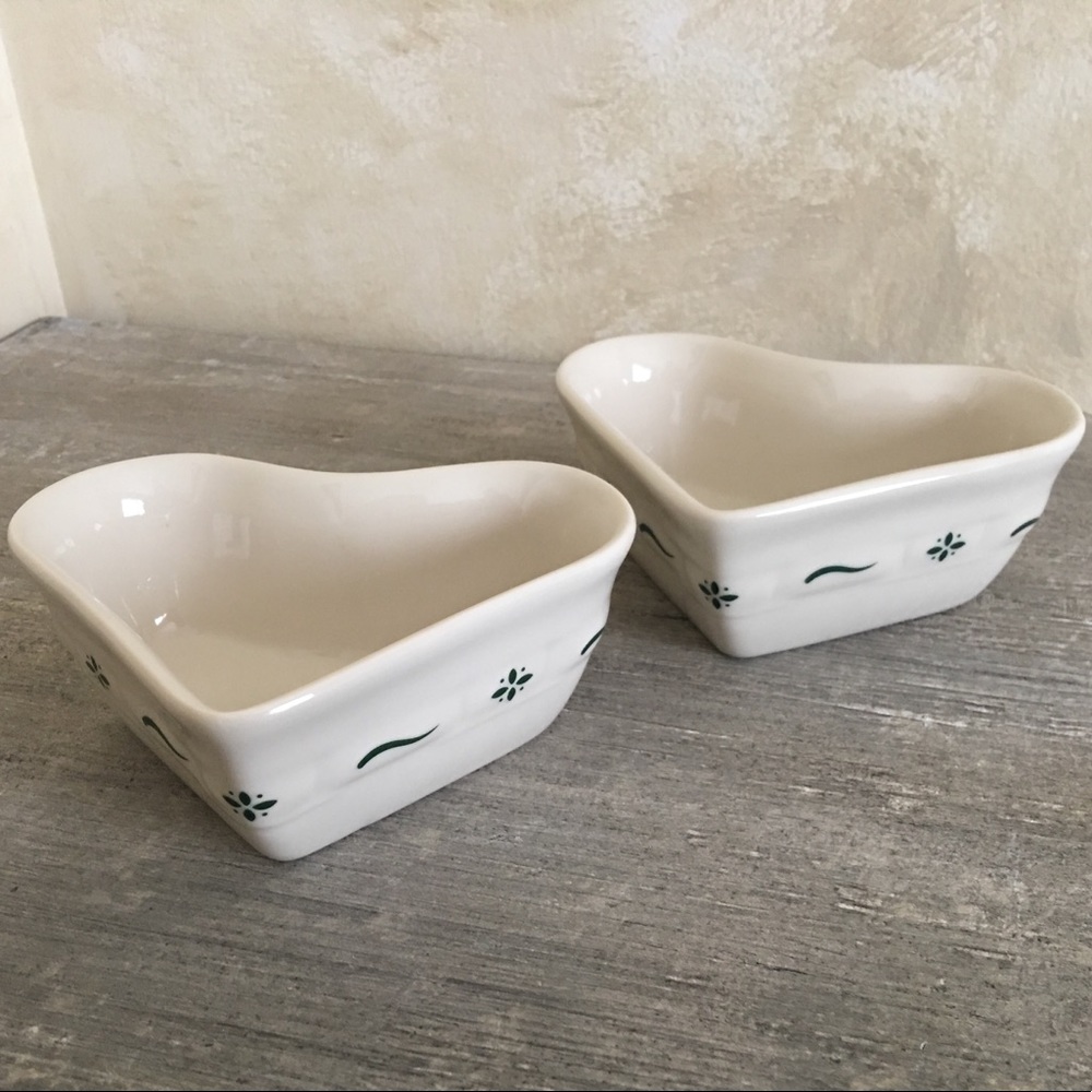 Set of 2 Longaberger Pottery Heart Ramekins Bowls